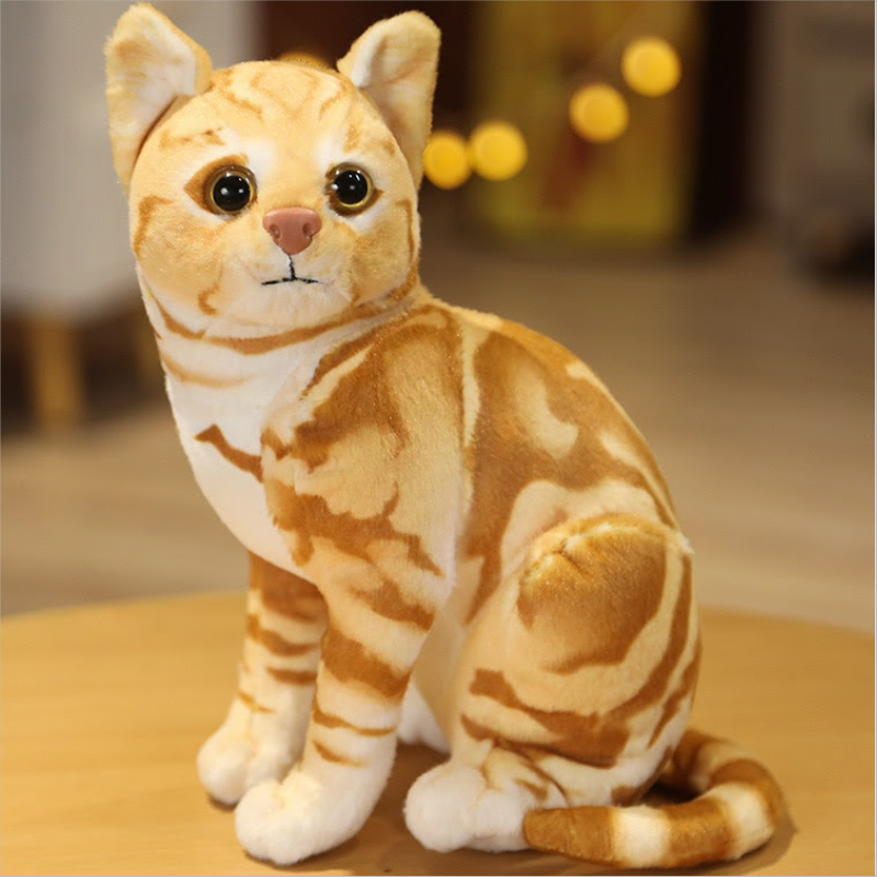 GATO PELUCIA RAJADO BEGE SENTADO