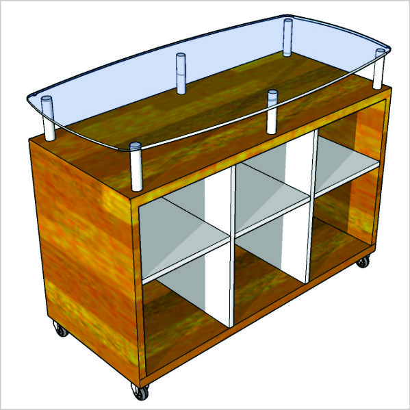 Balcão Atendimento MDF 06 casulos, Tampo de vidro