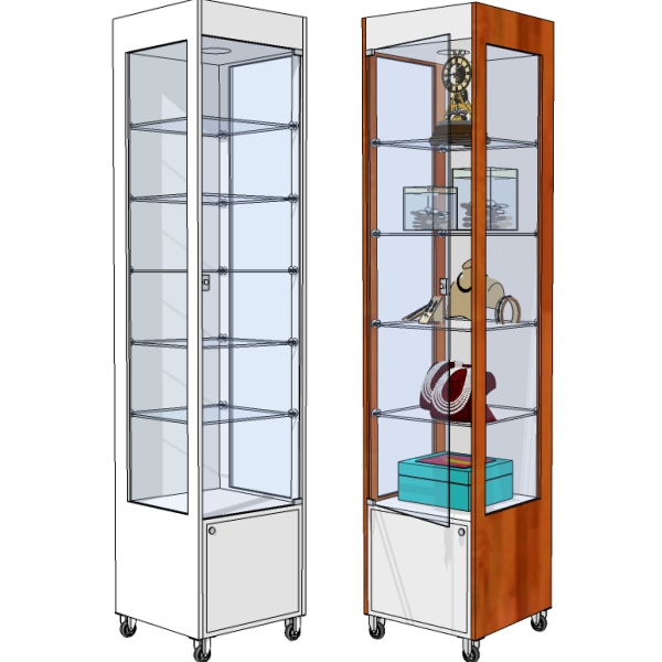 Vitrine alta coluna. Porta, laterais e prateleiras em vidro temperado