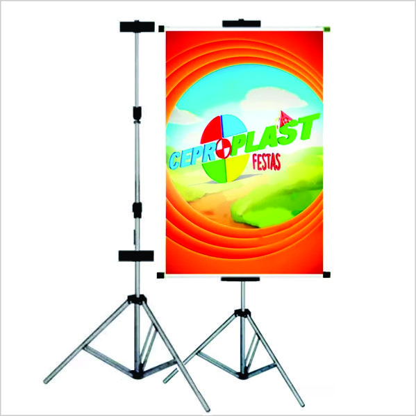 Porta Banner tripé Aluminio Dupla face Regulavel alt. 2,20