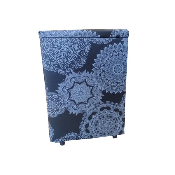 PUFE BAÚ PEQUENO MANDALA PRETO E BRANCO